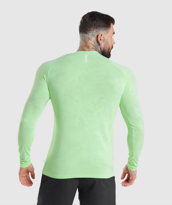 Panske Mikiny Gymshark Geo Seamless Long Sleeve Biele Zelene | HC0719653